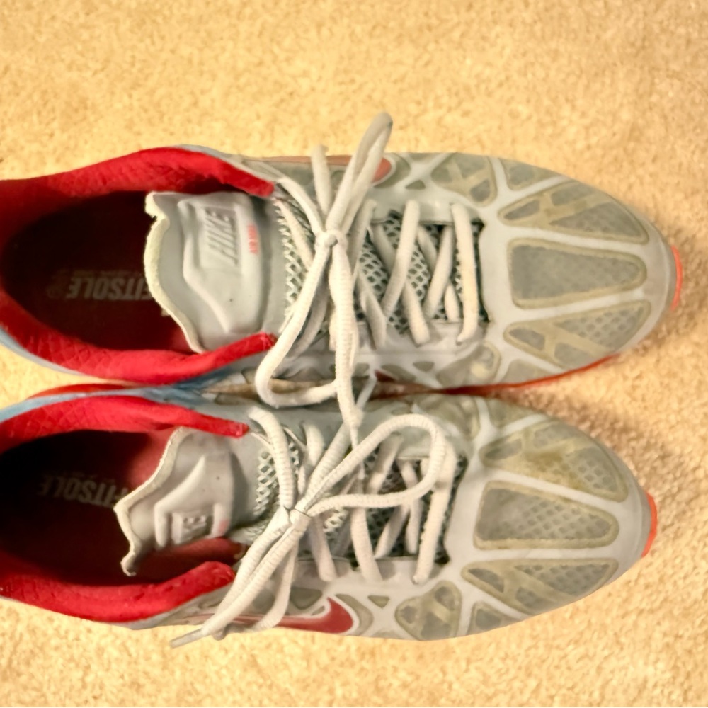 Nike Gray Red Athletic Running Shoes